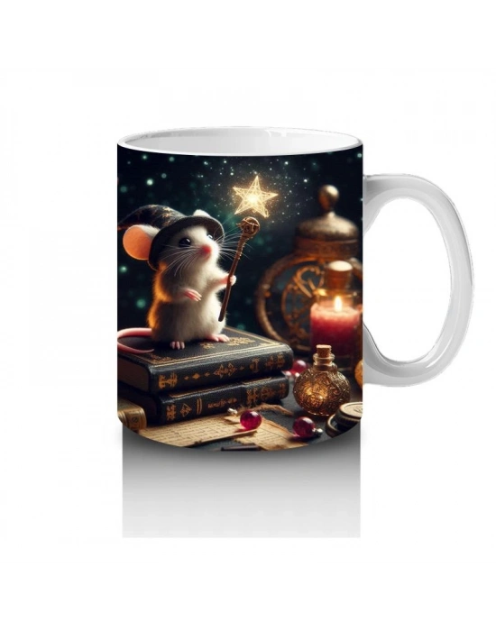 Çocuklara Sütü Sevdiren Sihirli Değnekli Büyücü Fare Desenli Kupa Bardak