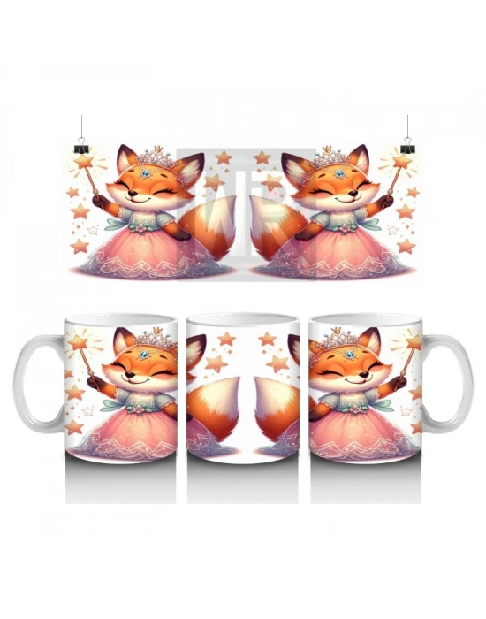 Çocuklara Sütü Sevdiren Sihirli Elbiseli Prenses Tilki Desenli Kupa Bardak