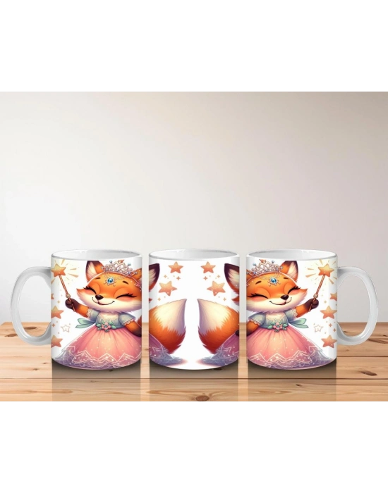 Çocuklara Sütü Sevdiren Sihirli Elbiseli Prenses Tilki Desenli Kupa Bardak