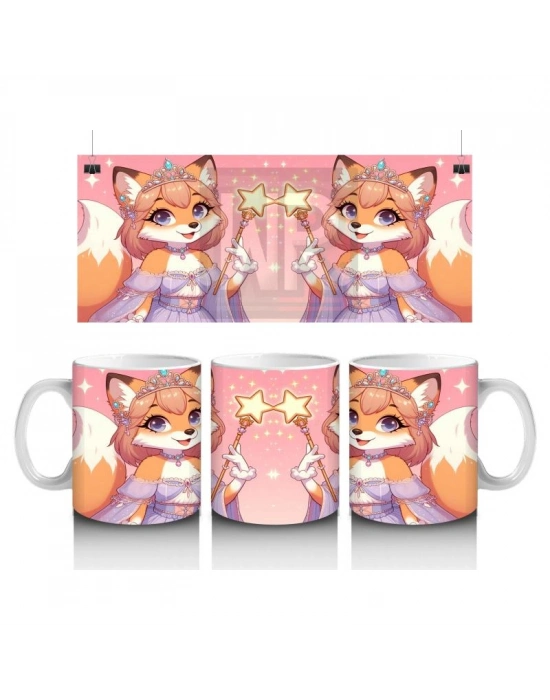 Çocuklara Sütü Sevdiren Sihirli Yıldız Asalı Tilki Prenses Desenli Kupa Bardak