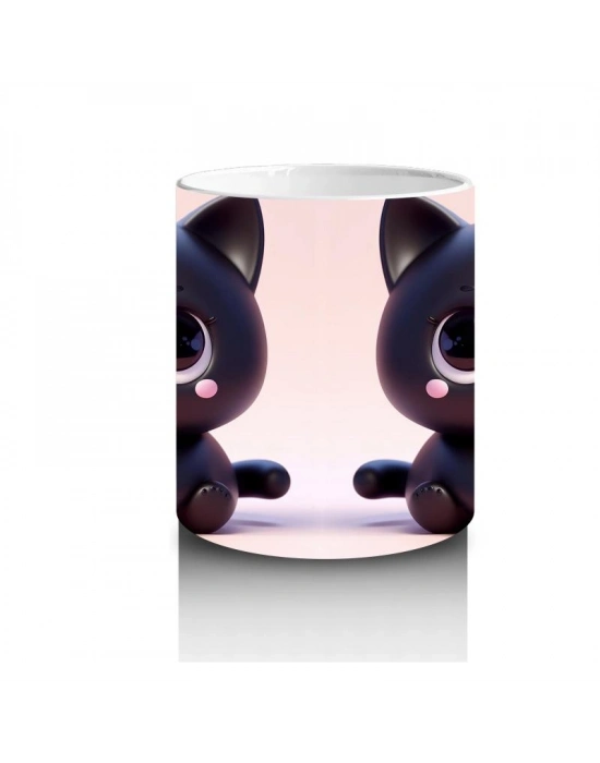 Çocuklara Sütü Sevdiren Siyah Tüylü Kedi Kupa Bardak