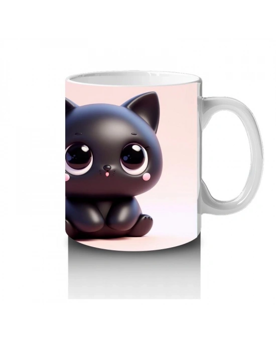 Çocuklara Sütü Sevdiren Siyah Tüylü Kedi Kupa Bardak