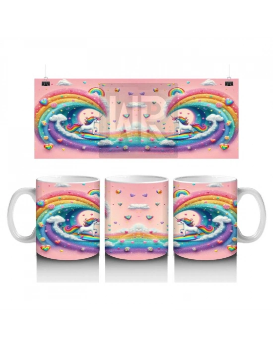 Çocuklara Sütü Sevdiren Sörfçü Gökkuşağı Unicorn Kupa Bardak