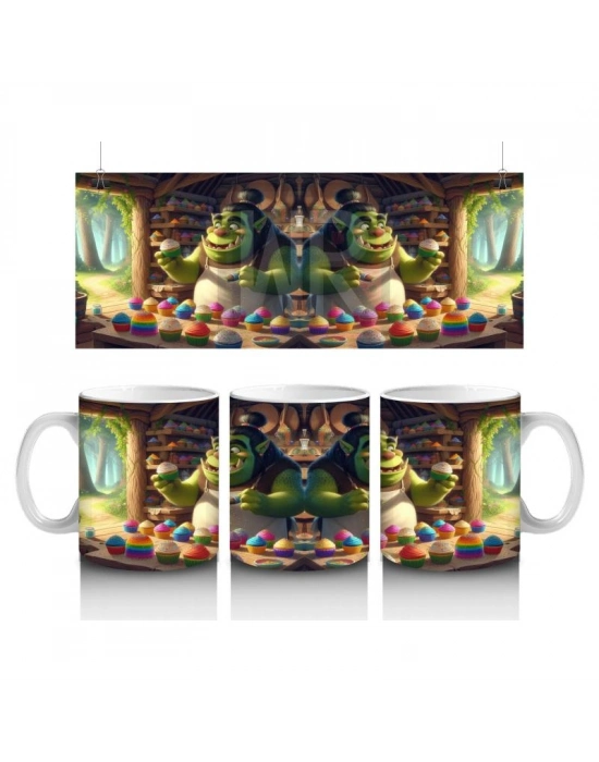 Çocuklara Sütü Sevdiren Tatlı Canavarın Cupcake Dükkanı Desenli Kupa Bardak