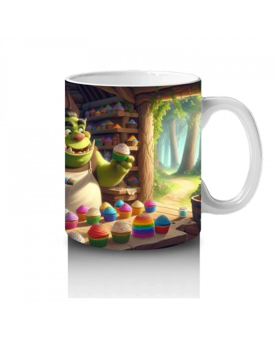 Çocuklara Sütü Sevdiren Tatlı Canavarın Cupcake Dükkanı Desenli Kupa Bardak