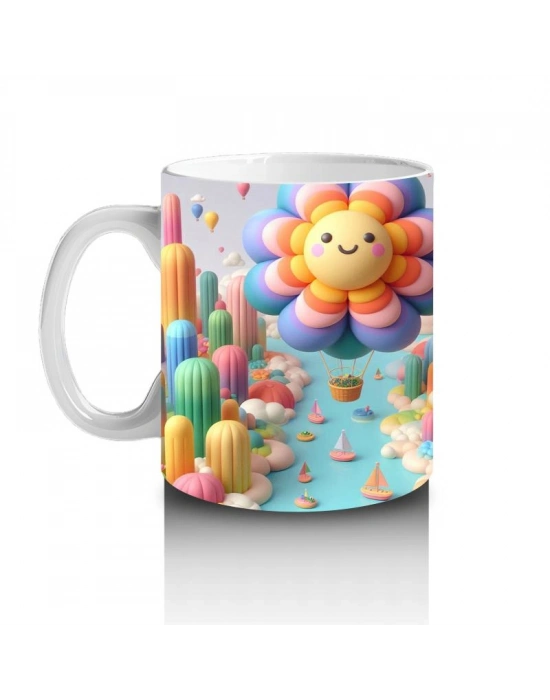 Çocuklara Sütü Sevdiren Uçan Balon Çiçekler ve Renkli Masal Diyarı Desenli Kupa Bardak