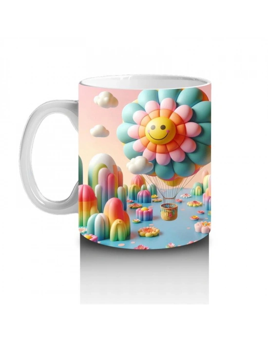 Çocuklara Sütü Sevdiren Uçan Gülümseyen Çiçek Balonlar ve Renkli Diyar Desenli Kupa Bardak