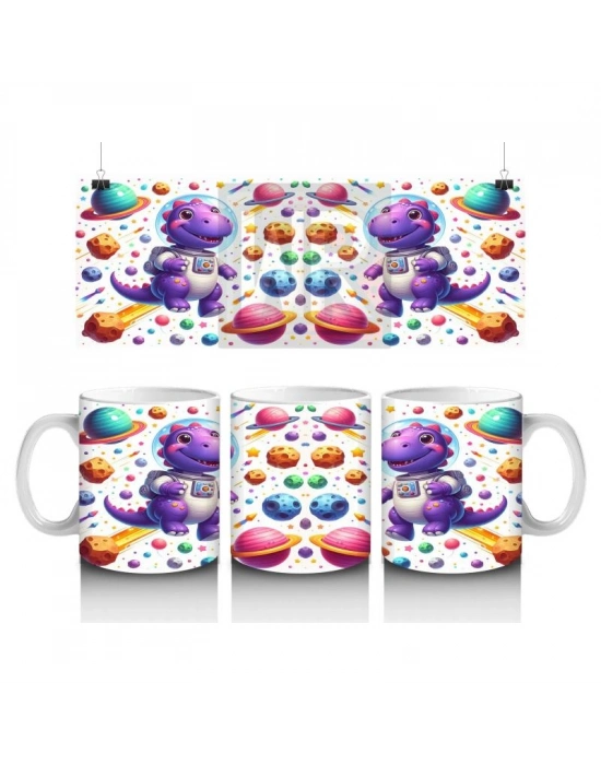 Çocuklara Sütü Sevdiren Uzay Kaşifi Dinozor Desenli Kupa Bardak