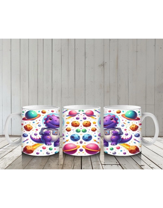 Çocuklara Sütü Sevdiren Uzay Kaşifi Dinozor Desenli Kupa Bardak