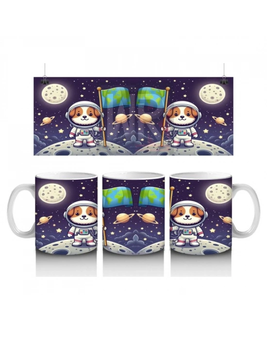 Çocuklara Sütü Sevdiren Uzay Kaşifi Sevimli Köpek Desenli Kupa Bardak