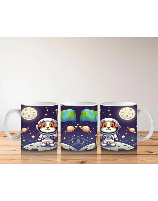 Çocuklara Sütü Sevdiren Uzay Kaşifi Sevimli Köpek Desenli Kupa Bardak