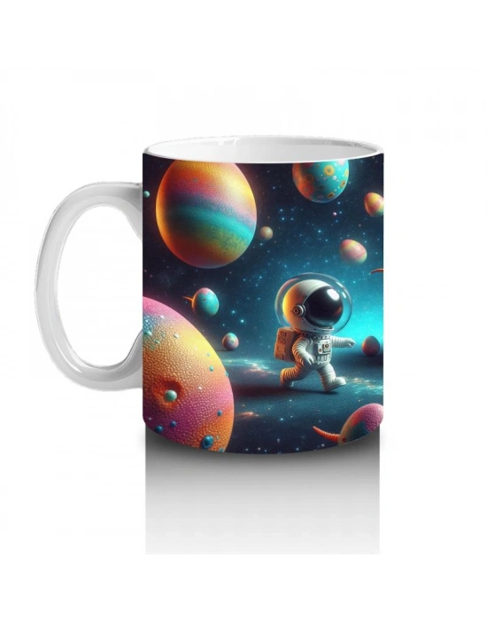 Çocuklara Sütü Sevdiren Uzayda Dinozorla Karşılaşan Astronotlar Desenli Kupa Bardak