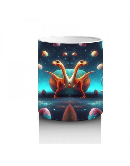 Çocuklara Sütü Sevdiren Uzayda Dinozorla Karşılaşan Astronotlar Desenli Kupa Bardak