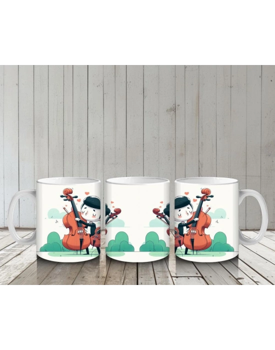 Çocuklara Sütü Sevdiren Viyolonsel Çalan Sevimli Müzisyen Desenli Kupa Bardak