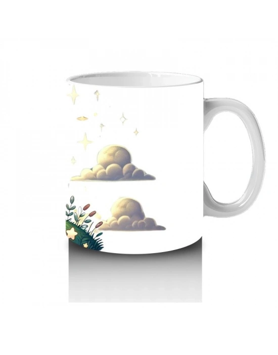 Çocuklara Sütü Sevdiren Yıldız Tutan Pijamalı Ayıcık Desenli Kupa Bardak