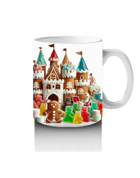 Çocuklara Sütü Sevdiren Zencefilli Kurabiye Şatosu ve Ayıcık Şekerler Desenli Kupa Bardak