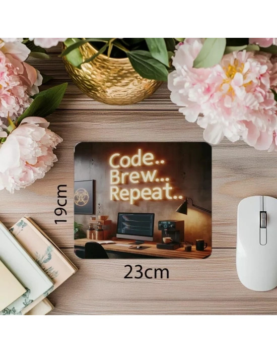 Code Brew Repeat Yazılı Mousepad – Duvar Tipi - 19x23 cm 2 mm Dikdörtgen İthal Baskılı Mouse Pad