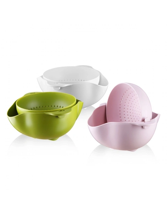 ®  Çok Amaçlı 360 Derece Dönebilir Pratik Hazneli Mutfak Süzgeç Elek