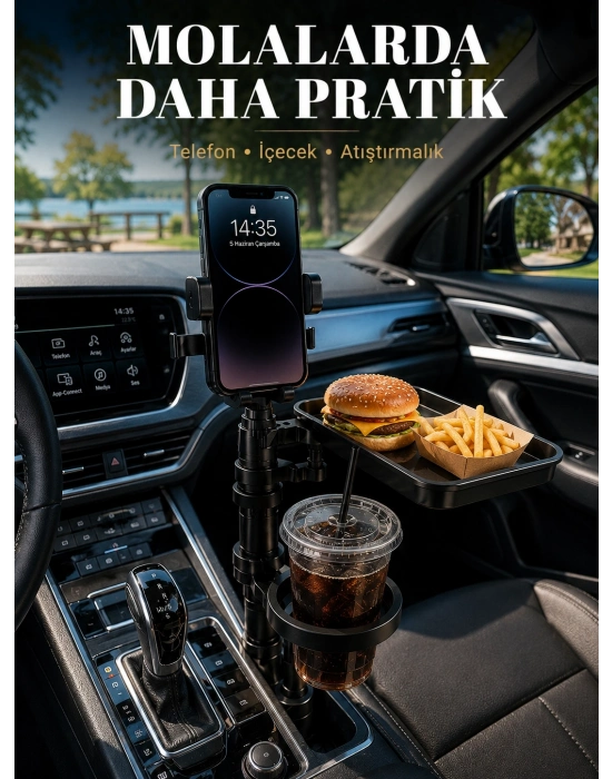 Çok Amaçlı Araç Organizeri Telefon Tutucu ve Bardaklık Aparatı