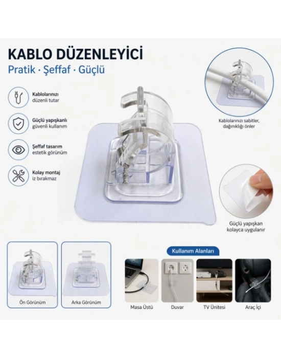Çok Amaçlı Kıskaçlı Yapışkanlı Kablo ve Mop Tutucu
