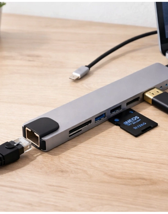 Çok Fonksiyonlu Type C Hub USB HDMI Ethernet Kart Okuyucu
