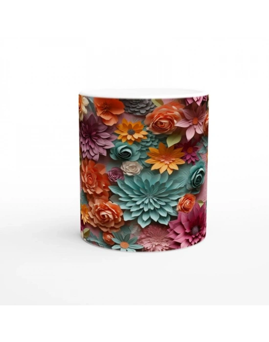 Çok Renkli Gül ve Bahar Çiçekleri Desenli Kupa Bardak