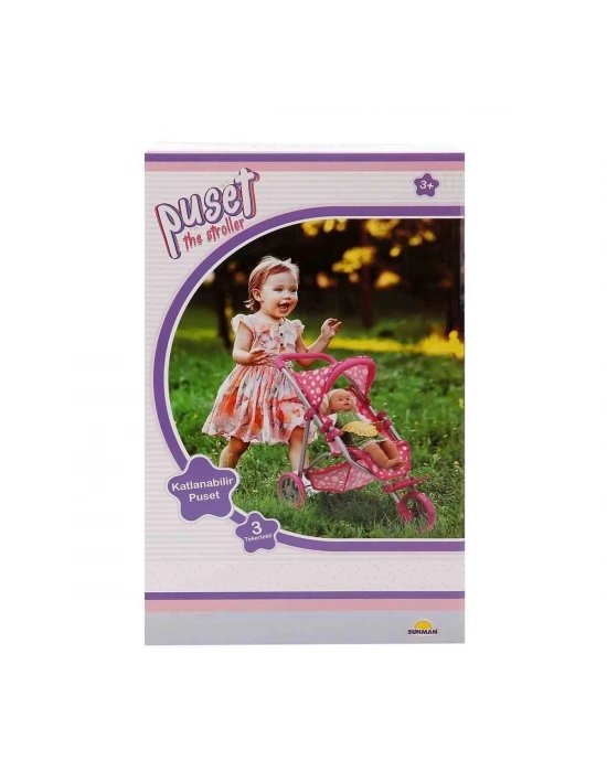 ÇOK SATAN 0663 Puantiye Desenli, 3 Tekerlekli ve Tenteli Oyuncak Puset - Sunman