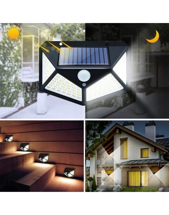 ÇOK SATAN 100 Ledli 3 Farklı Aydınlatma Ayarlı Solar Güneş Enerjili Hareket Sensörlü Bahçe Duvar Lambası