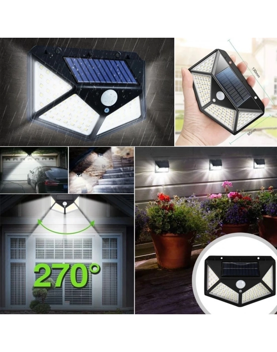 ÇOK SATAN 100 Ledli 3 Farklı Aydınlatma Ayarlı Solar Güneş Enerjili Hareket Sensörlü Bahçe Duvar Lambası