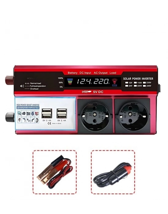 ÇOK SATAN 12v 2000w Modifiye Sinus İnverter Araç Ve Güneş Enerjisi Uyumlu, Çift Usb, Çift Priz Ve Çakmaklık