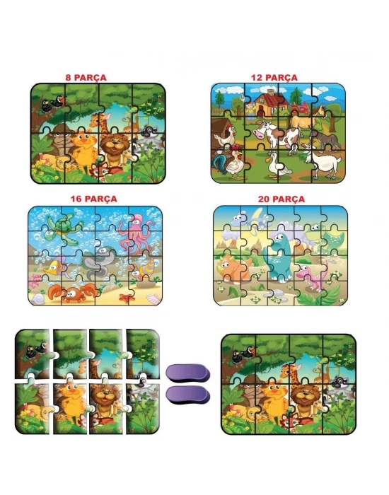ÇOK SATAN 1481 DıyToy Süper Renkli 4lü Puzzle - Hayvanlar / 8+12+16+24 Parça Puzzle