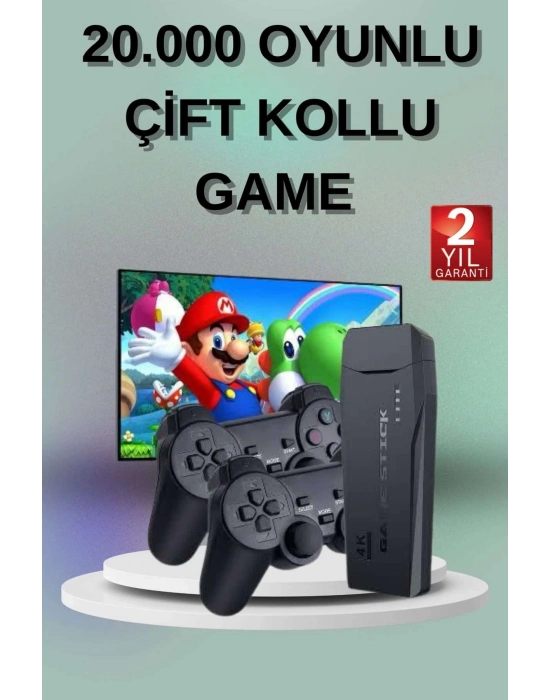 ÇOK SATAN 2 Kollu Kablosuz 2.4G Retro Oyunlar 4k Game Stick 3500 Oyun Atari