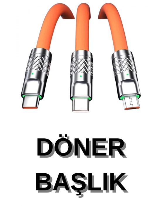 ÇOK SATAN 3 İn 1 Süper Hızlı Şarj Kablosu Android ve İOS Uyumlu Silikon Şarj Kablosu