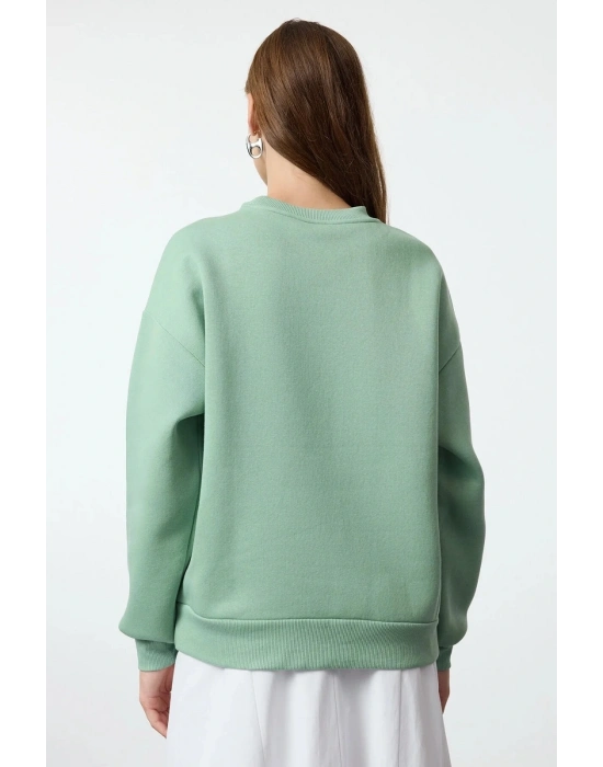 3 iplik şardonlu bisiklet yaka sweatshirt mint