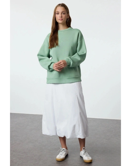 3 iplik şardonlu bisiklet yaka sweatshirt mint