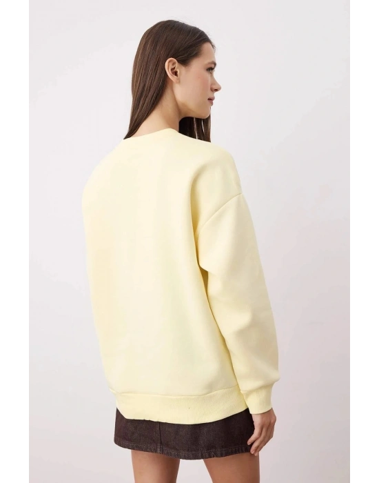 3 iplik şardonlu bisiklet yaka sweatshirt sarı