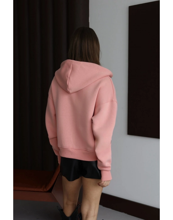 3 iplik şardonlu kapşonlu hoodie frm somon p510437