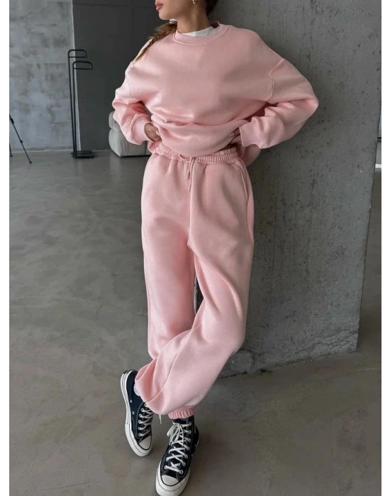 3 iplik şardonlu Lastik paça eşofman pembe p510439