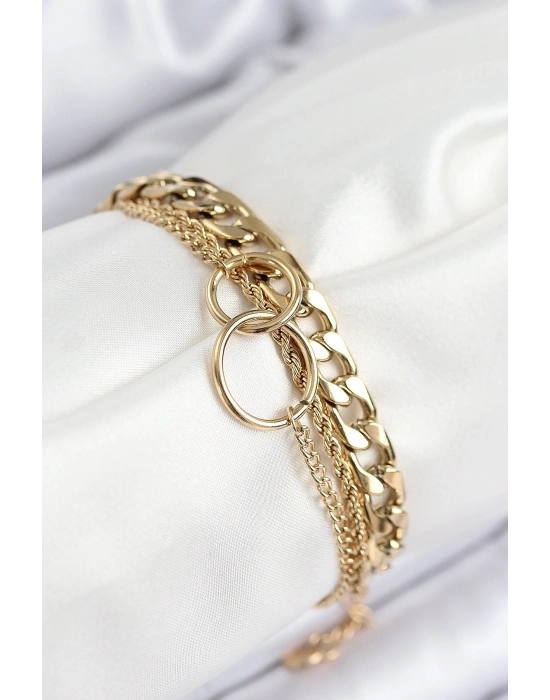 ÇOK SATAN 316L Çelik Çoklu Görünüm Geçmeli Halka Model Gold Renk Kadın Bileklik