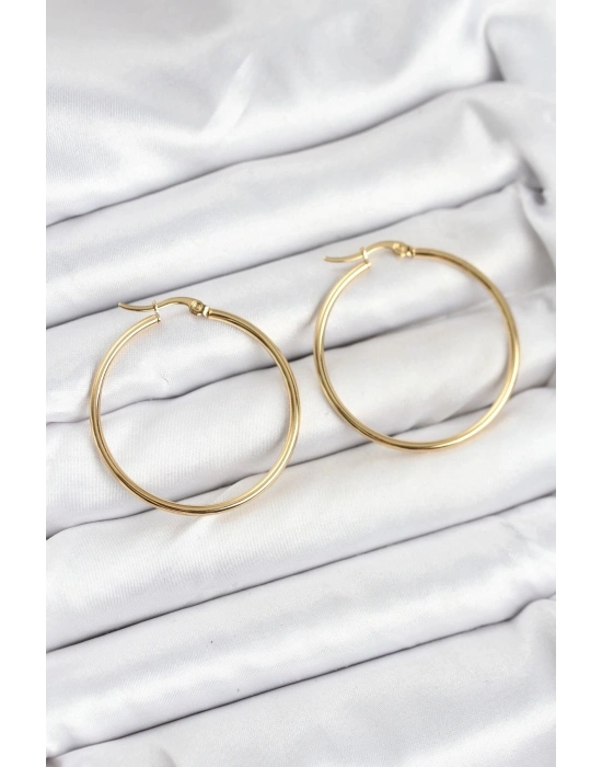 ÇOK SATAN 316L Çelik Gold Renk 35 mm Halka Kadın Küpe