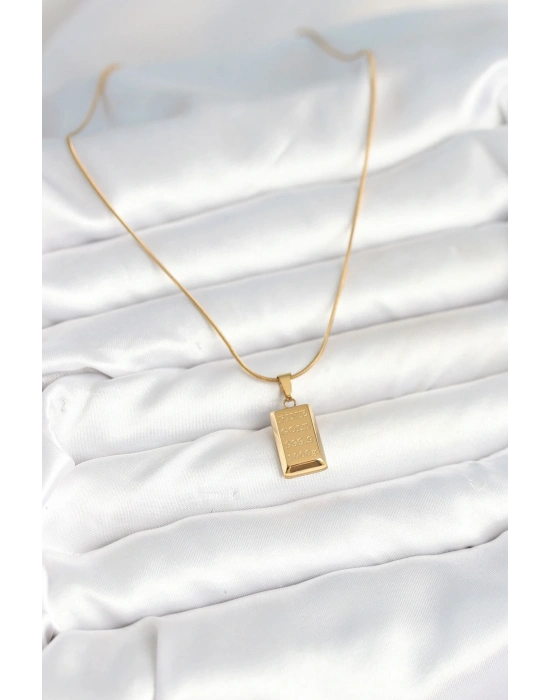 ÇOK SATAN 316L Çelik Gold Renk Külçe Altın Model Kolye