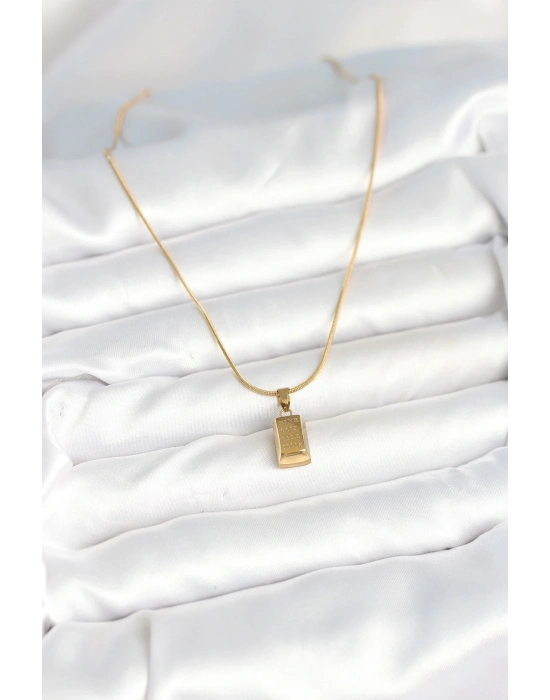 ÇOK SATAN 316L Çelik Gold Renk Mini Külçe Altın Model Kolye