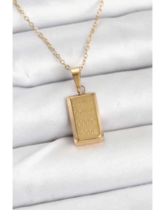 ÇOK SATAN 316L Çelik Zincir Gold Renk Külçe Altın Model Kadın Kolye