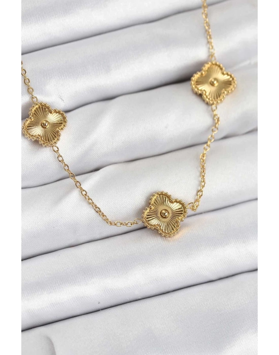 ÇOK SATAN 316L Çelik Zincir Gold Renk Yonca Kadın Kolye