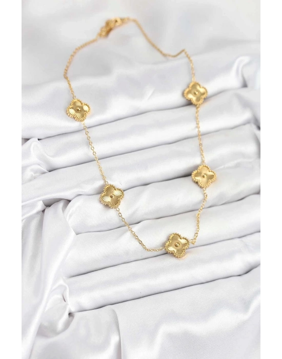 ÇOK SATAN 316L Çelik Zincir Gold Renk Yonca Kadın Kolye