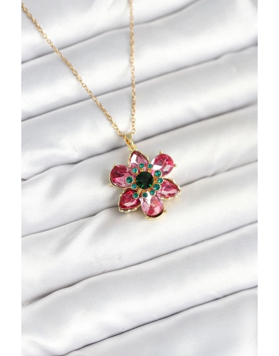 ÇOK SATAN 316L Çelik Zincirli Pembe Çiçek Model Kadın Kolye