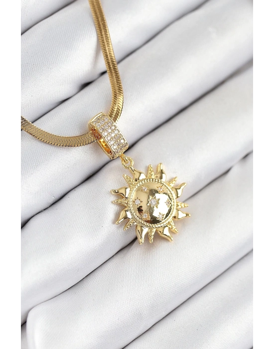 ÇOK SATAN 316L Çelik Zirkon Taşlı Güneş Model Gold Renk Kadın Kolye