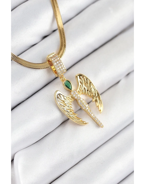ÇOK SATAN 316L Çelik Zirkon Taşlı Melek Model Gold Renk Kadın Kolye