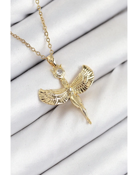 ÇOK SATAN 316L Çelik Zirkon Taşlı Melek Model Gold Renk Kadın Kolye