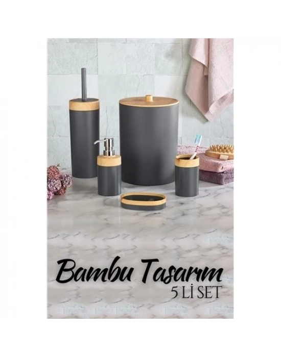 ÇOK SATAN 5 li Banyo Seti Bambu Design ANTRASİT